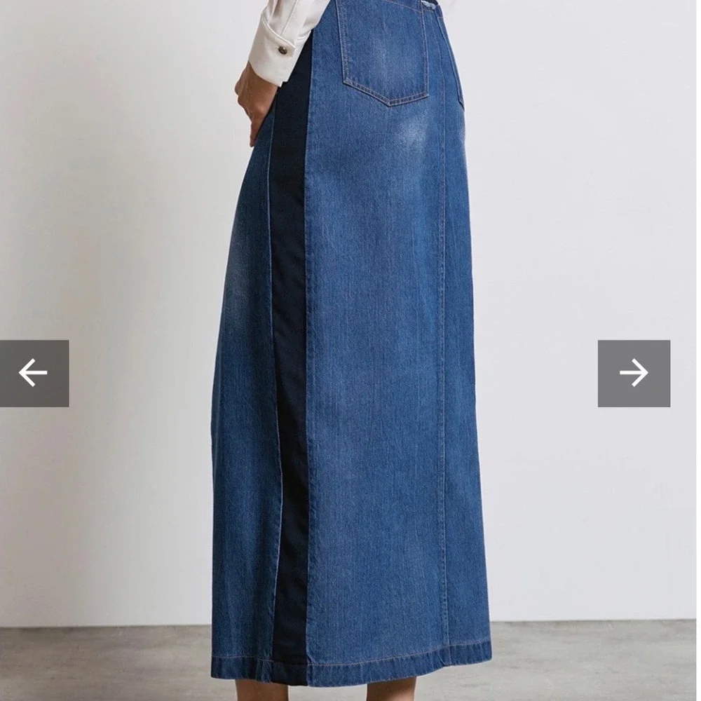 Akira Mixed Media Denim Maxi Skirt Blue Black High Slit Plus Size‎ 1X
